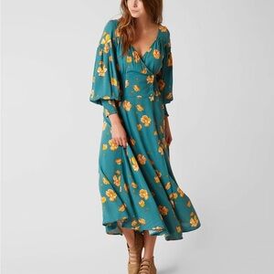 Free People womans Sweetly Floral Teal midi Dress size S